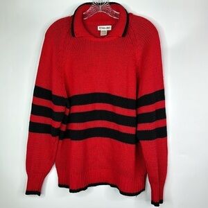 Vintage Victoria Jones Red Black Striped Henley Sweater Size Medium